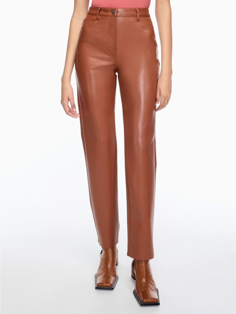 Wilfred Chestnut Faux Leather Straight-Leg Pants